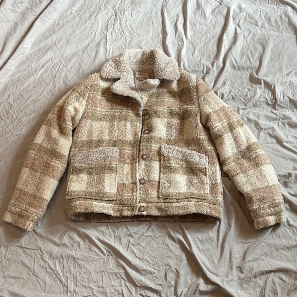 Brixton Kids Checkered Puffer Jacket - Beige and Brown